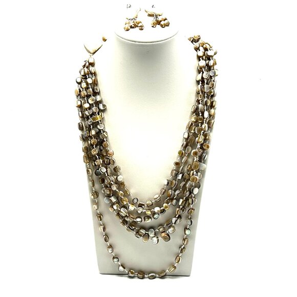 1980s-90s Six-Strand Abalone Shell Necklace & Earring Set — EUC - Picture 5 of 8